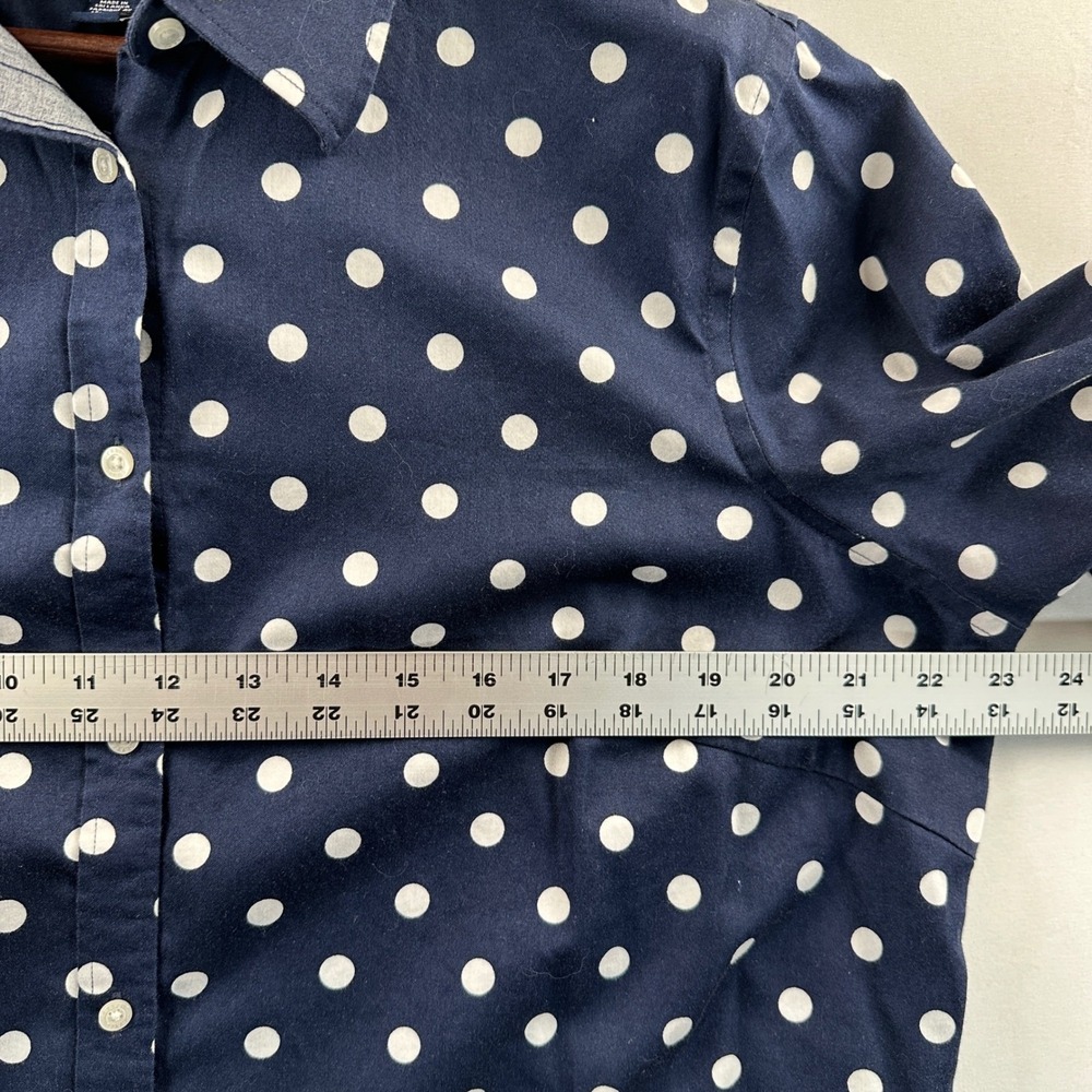 Chaps by Ralph Lauren Polka Dot Top 3/4 Sleeves No Iron Blouse Preppy Navy Sz 1X - Picture 6 of 8
